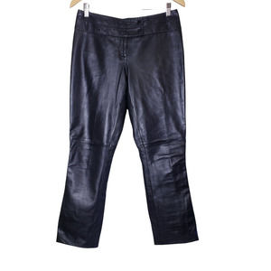 Cache Lamb Leather Pants Mid Rise Straight Zip & Snap Button Black